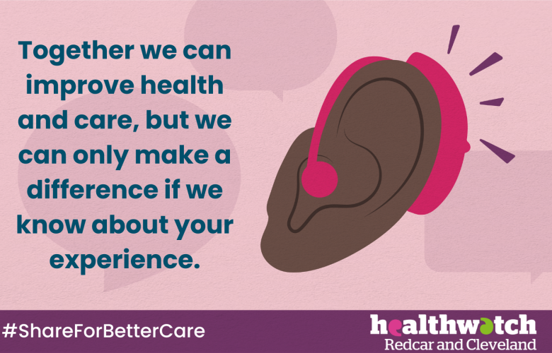 picture of an ear on a pink background.  #ShareForBetterCare