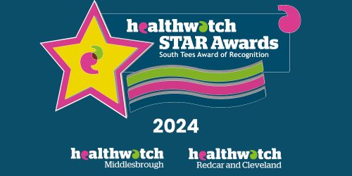 Star Awards logo on blue background with Healthwatch logos