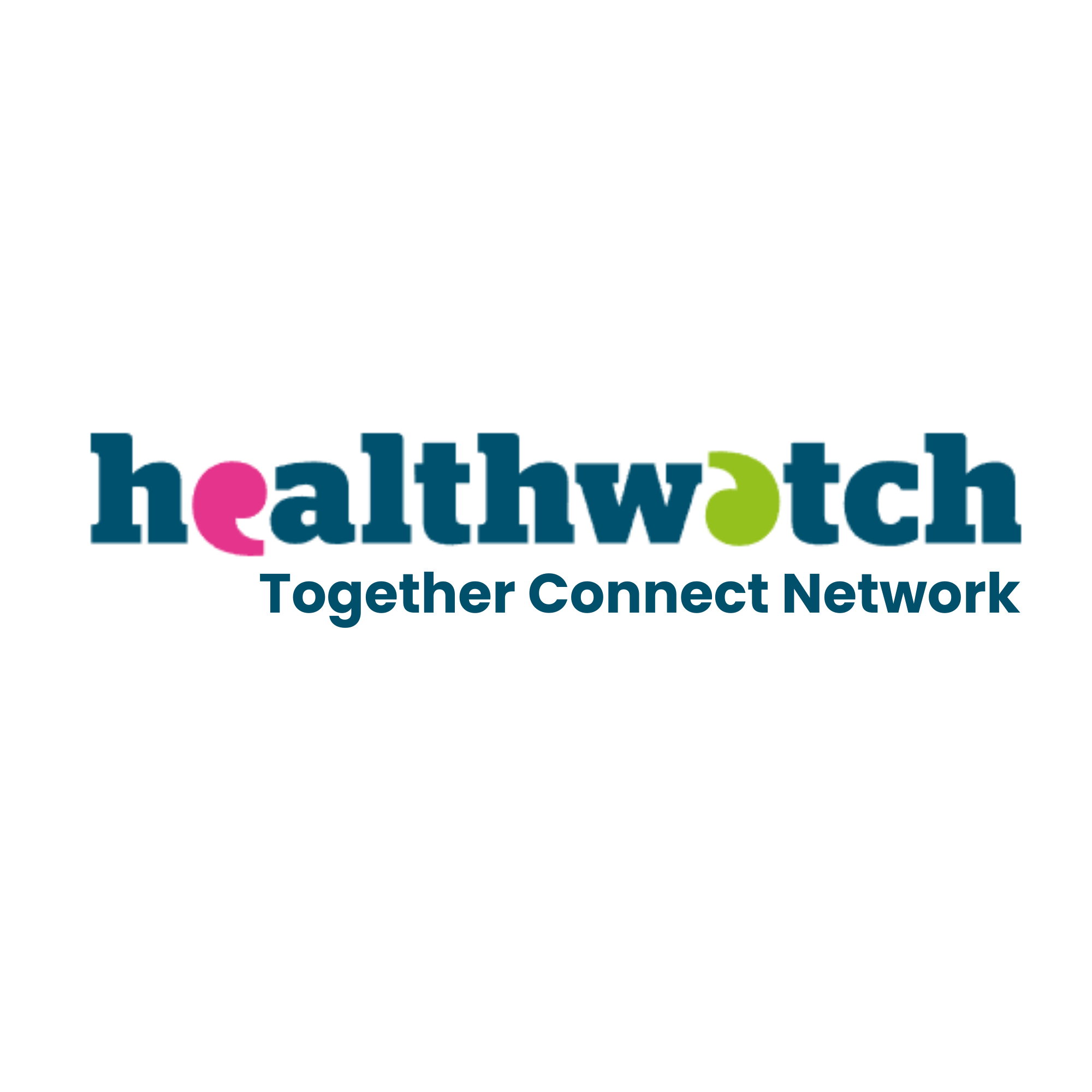 Healthwatch Logo in blue, with Together Connect Network written below in blue